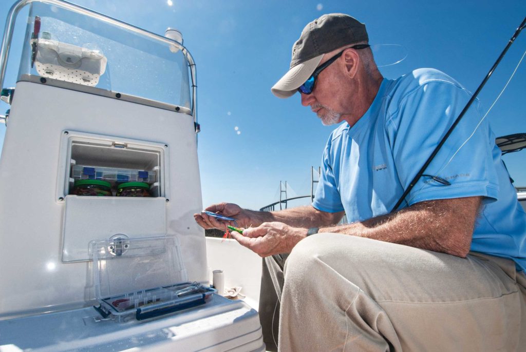 Organizing tackle on a fishing boat