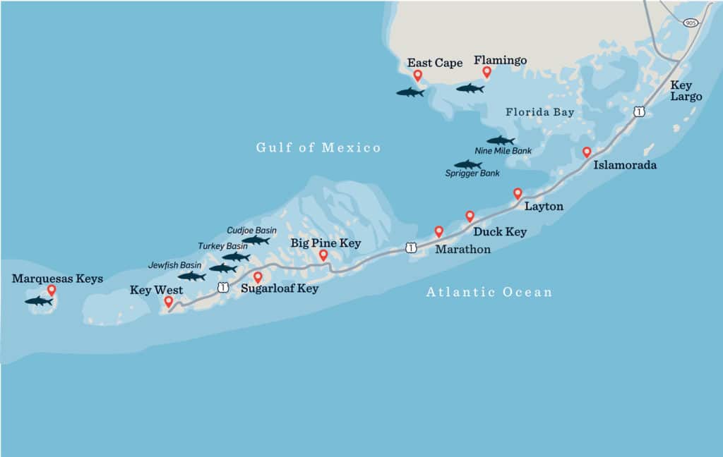 Map for fishing in the Keys