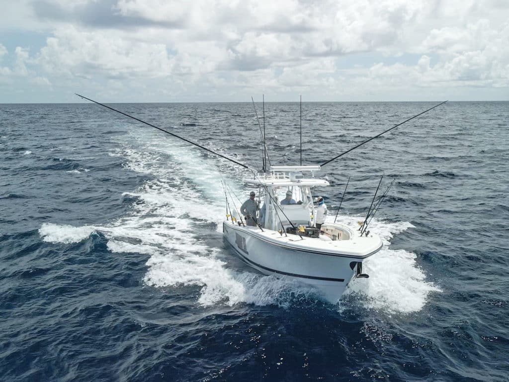 Fishing boat with outriggers