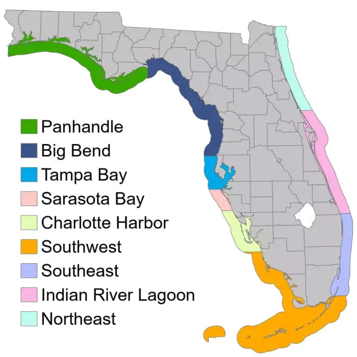 Florida's nine redfish management regions redfish 2022