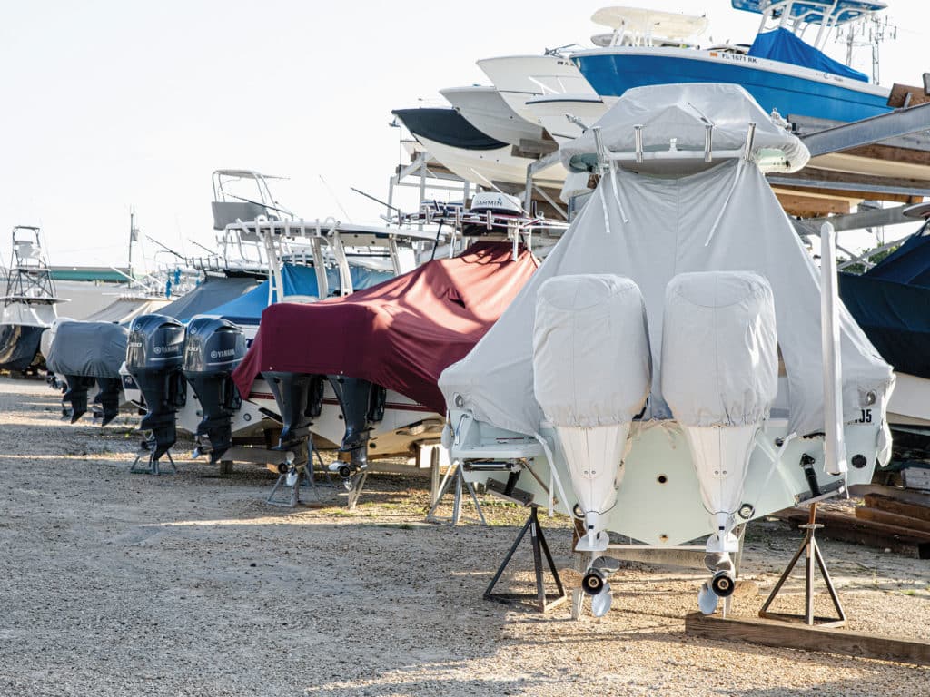 Boats covered in the yard