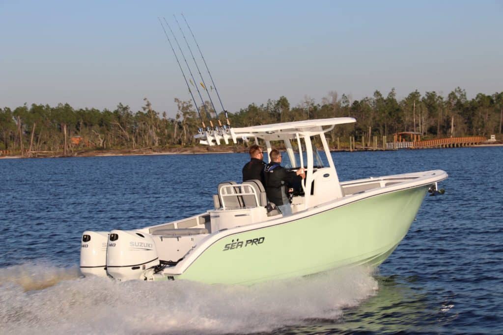 Sea Pro boat with T-top and Suzuki motors