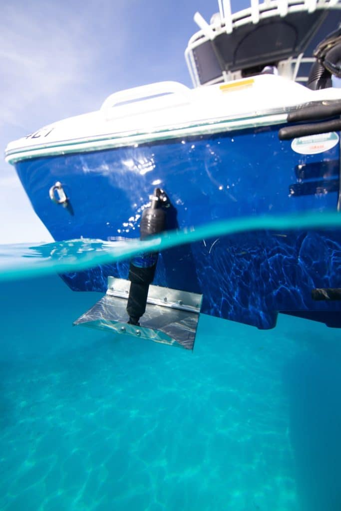 underwater view of trim tabs