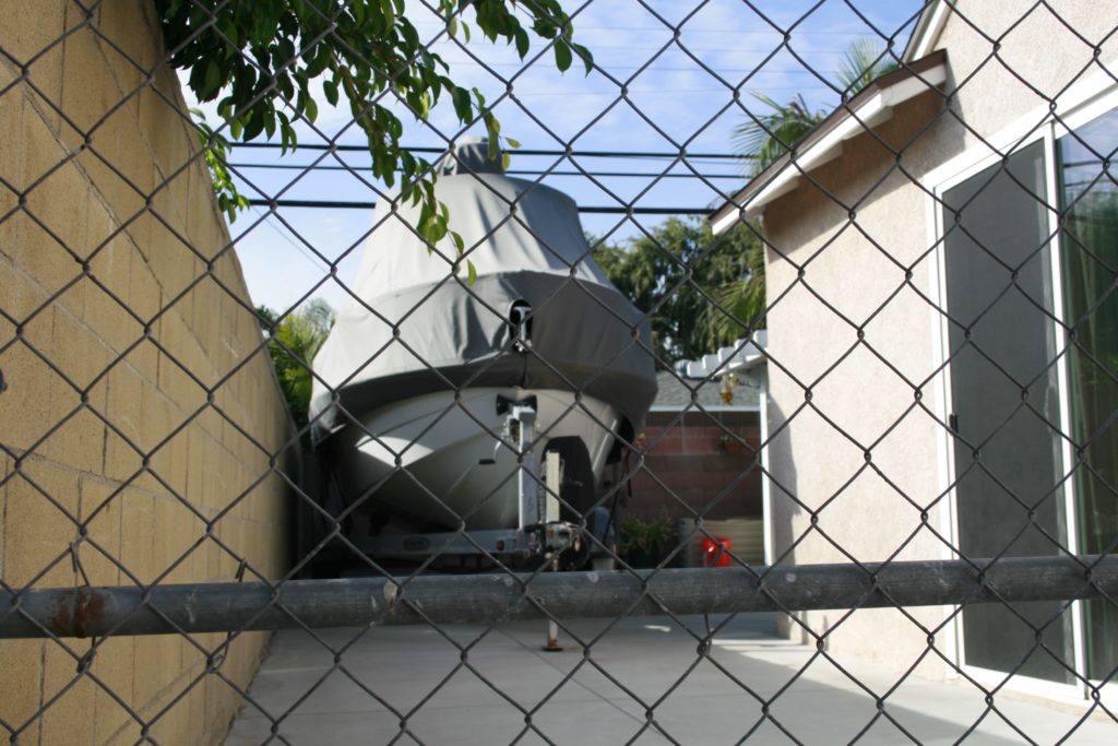 boat on trailer in driveway