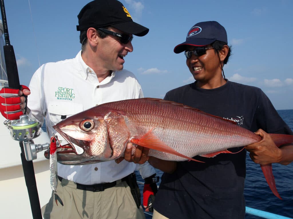 rosy jobfish caught jigging