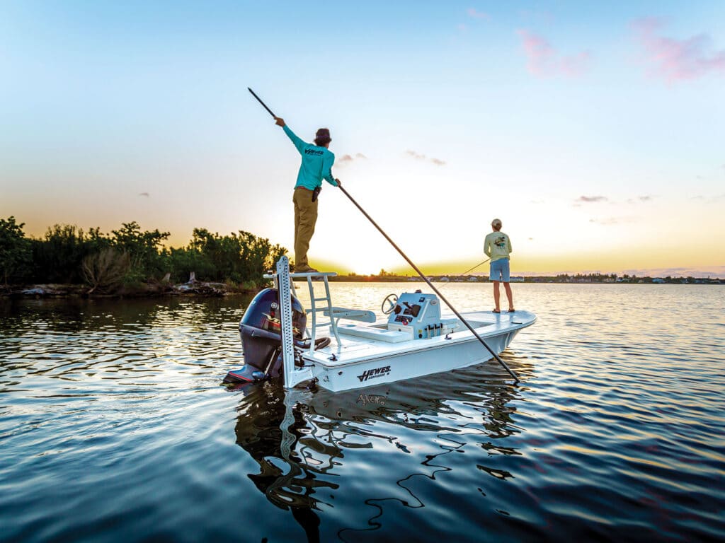 Anglers using push pole