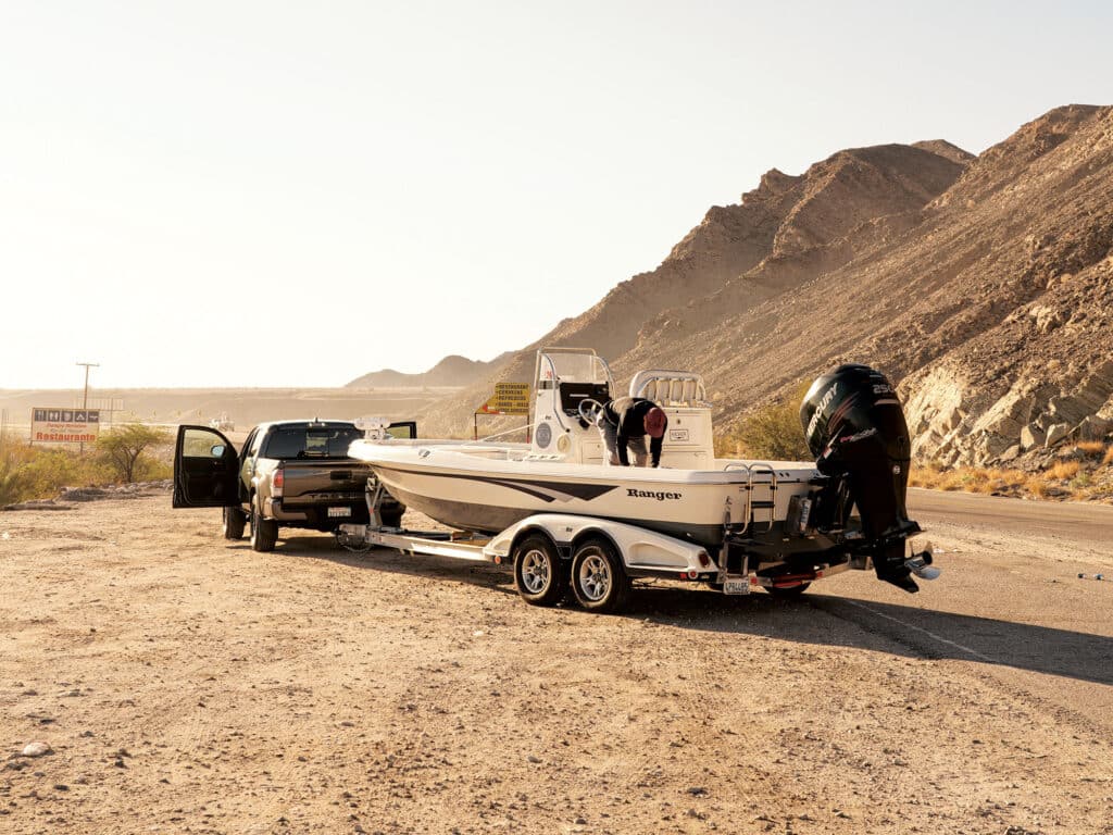 Towing a boat in Baja
