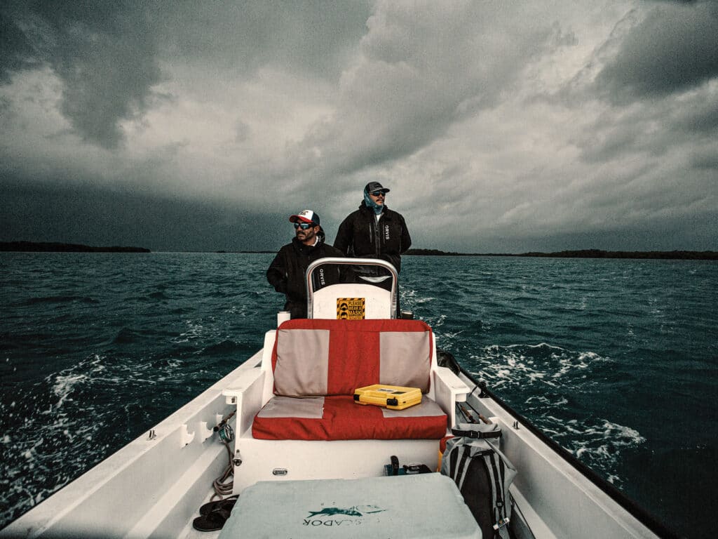 Anglers outrunning the rain