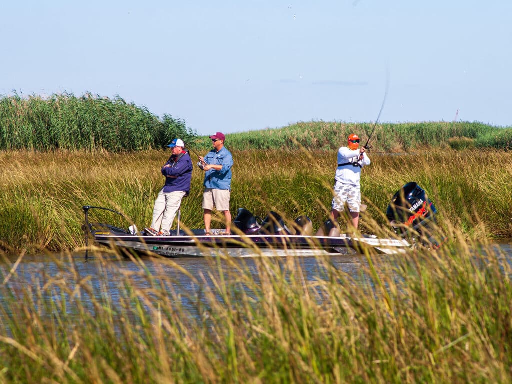 Fishing in the Louisiana marsh for bass and redfish