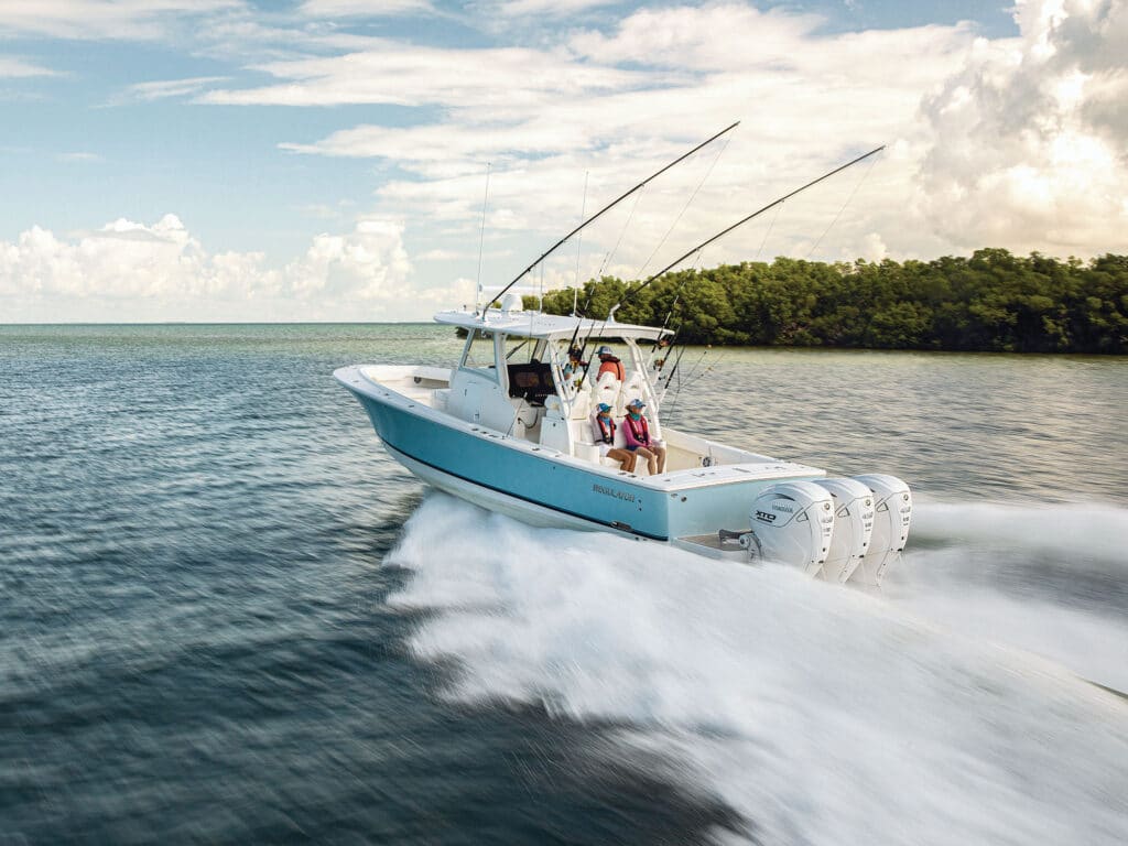 Center console boat running with multiple outboards