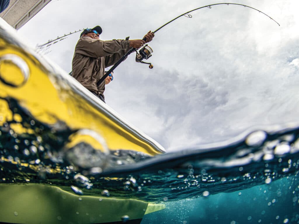 Angler fighting a large fish