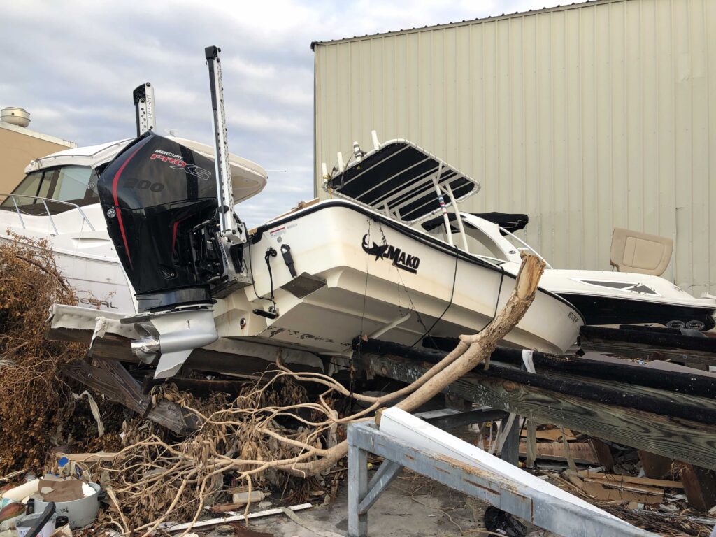 boat damaged in Hurricane Ian