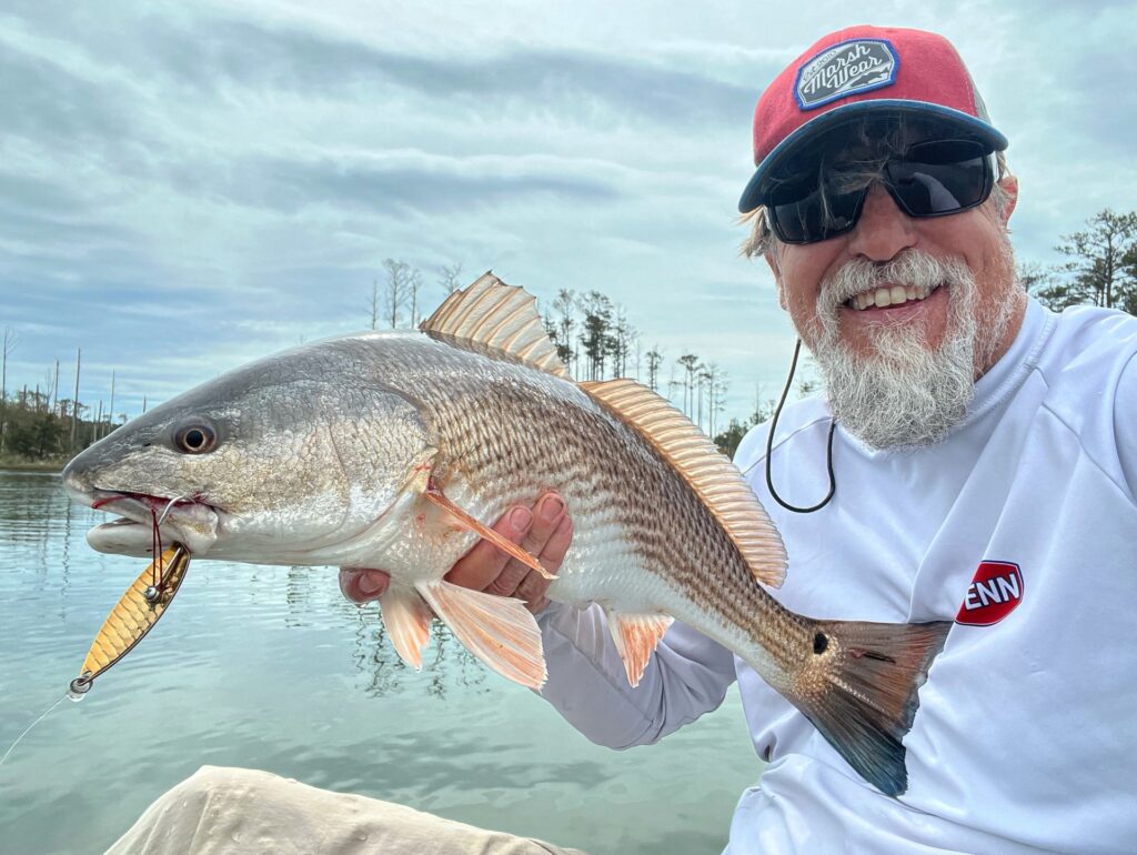 redfish caught on gold spoon