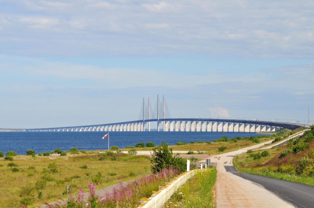 Oresund Bridge connecting Denmark (Copenhagen) and Sweden (Malmo).