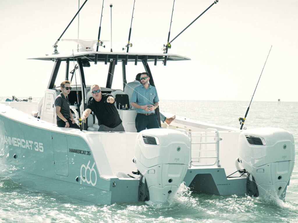 Cox Marine outboards on a catamaran