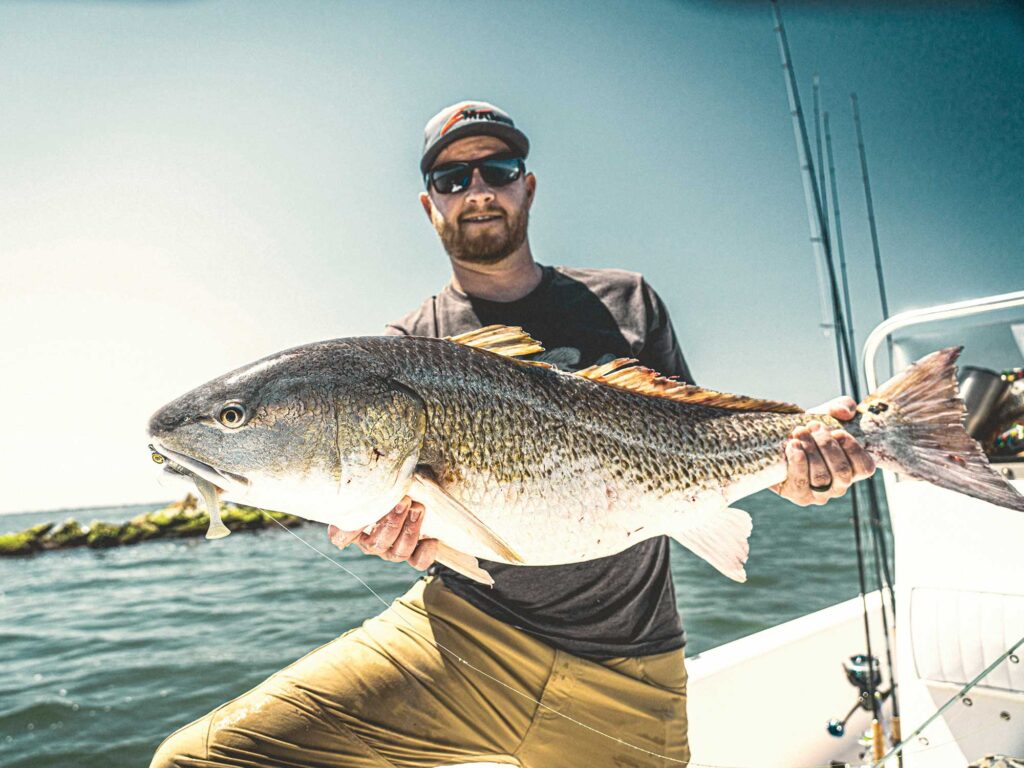 Bull redfish caught on a soft plastic