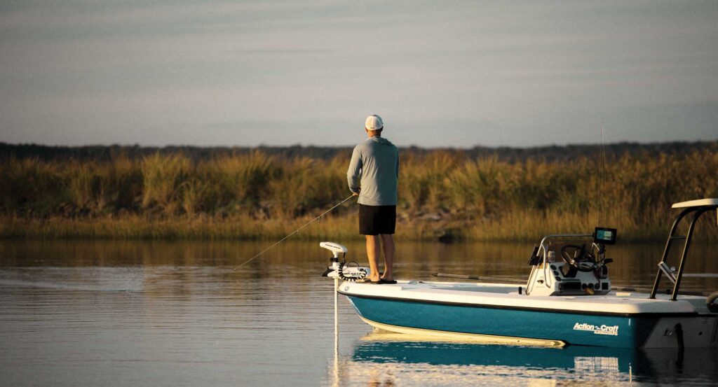 Angler fishing for striped bass