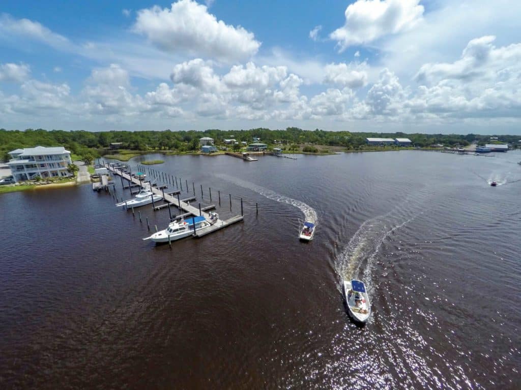 Boats moving around a dock