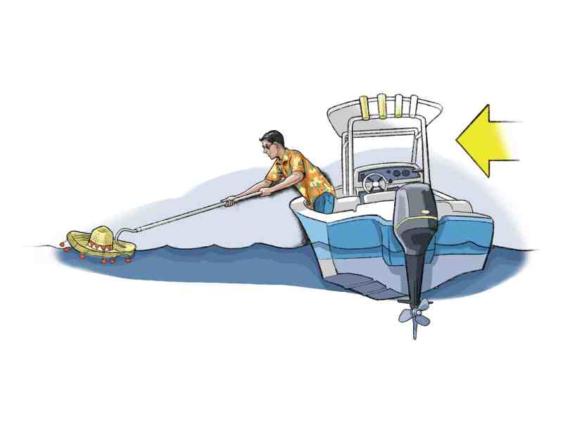 Retrieving a hat lost while boating