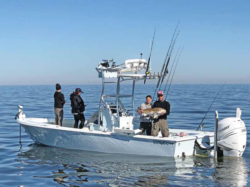 Bay boat with fishing tower