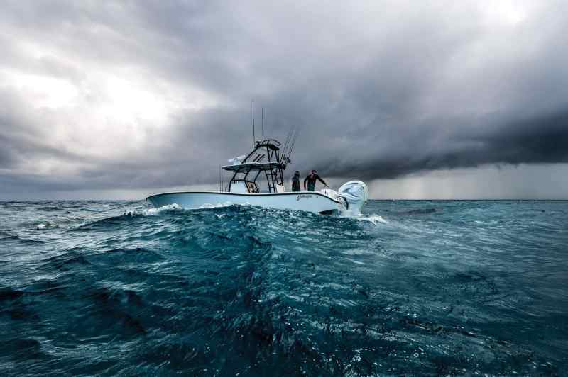 Fishing boat anchored offshore