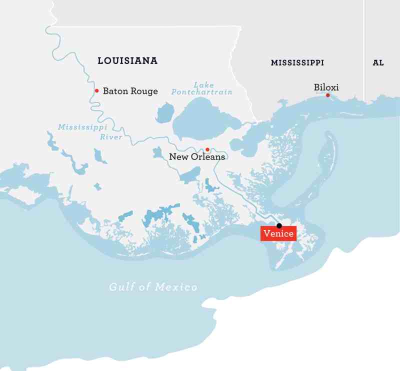 Fishing map for tuna off Venice, Louisiana
