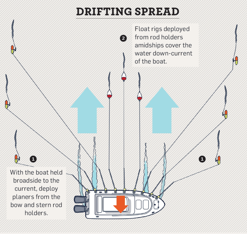 Drifting setup for catching striped bass