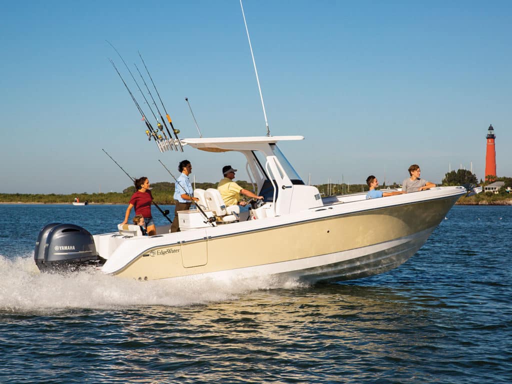 The deep-V hull and variable deadrise of the Edgewater 262 CC conquer choppy seas and provide a stable ride.