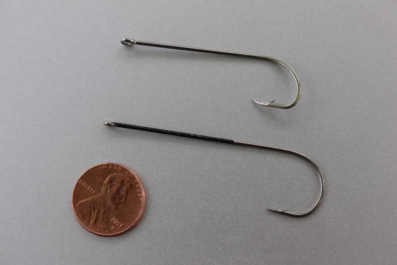 Long shank hooks for toothy fish flies