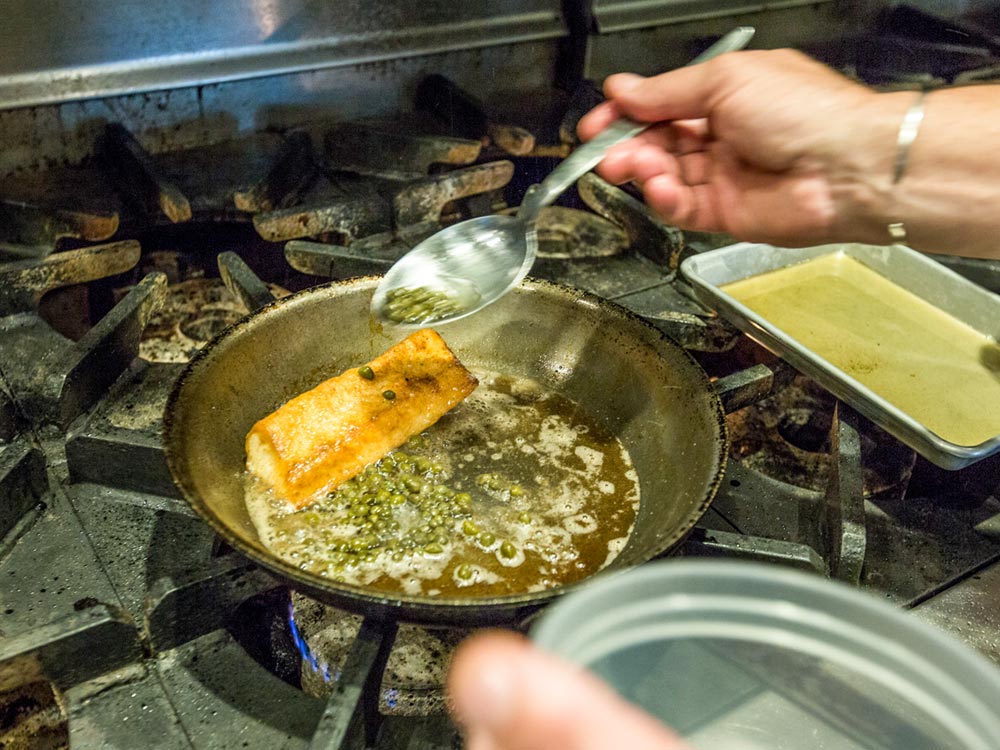 Pan-roasted cobia with sweet potato and maple syrup puree recipe