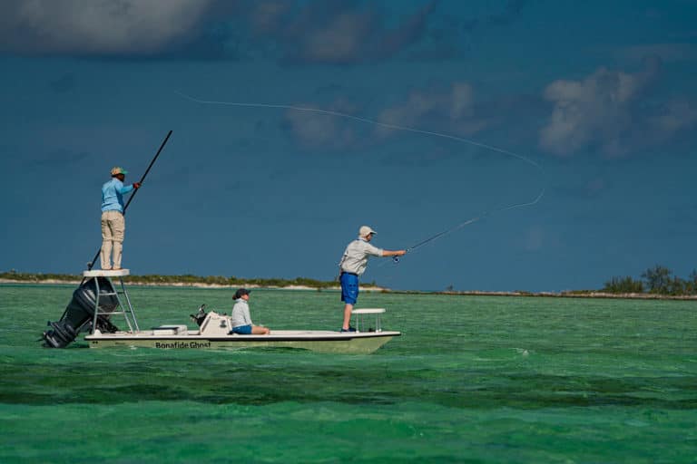 Anglers fly fishing in windy conditions