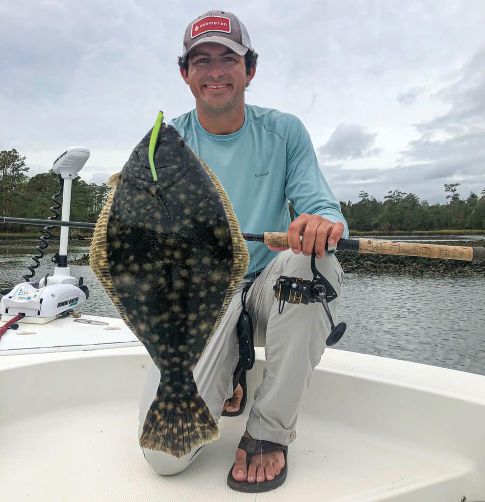 Large flounder caught on a jig
