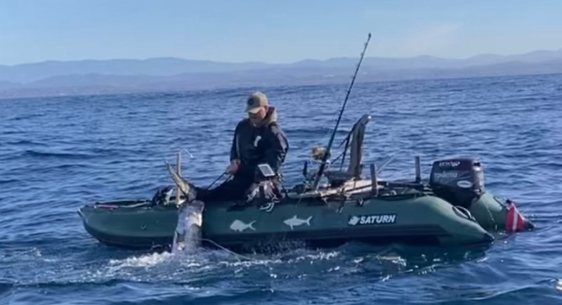 swordfish in inflatable raft lead swordfish in inflatable raft