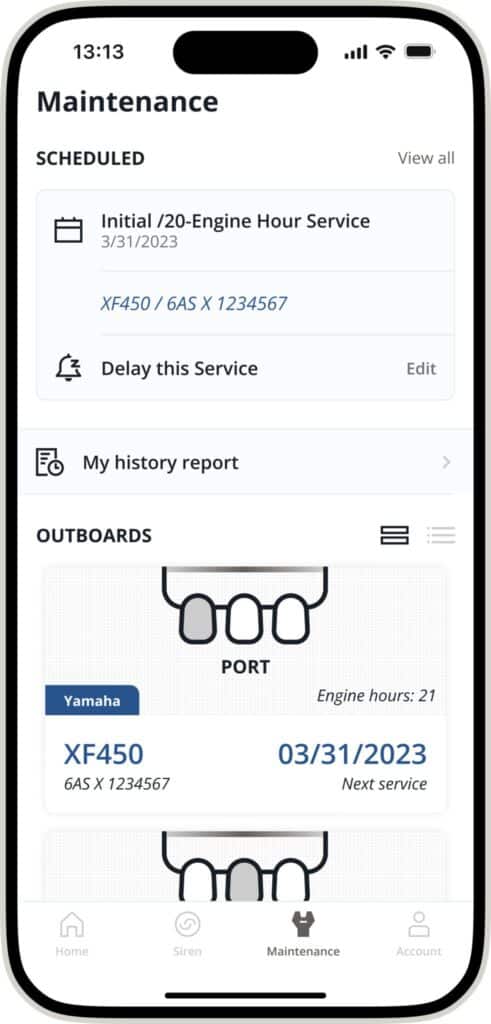 Siren Marine Connected Boat mobile app service reminders
