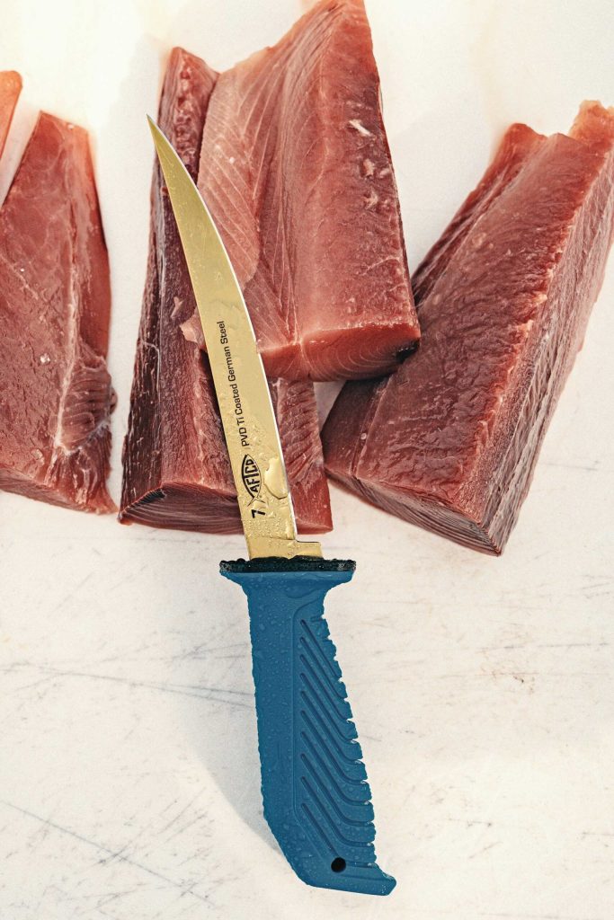 Tuna fillets with knife