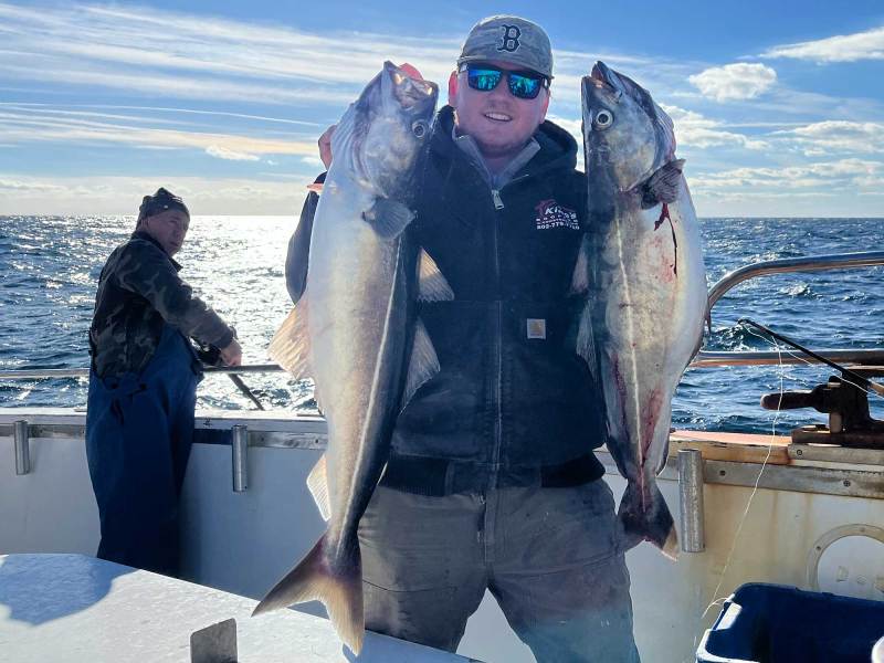 SWS924-Pollock-2-fish-1-jig- Two pollock caught in New England