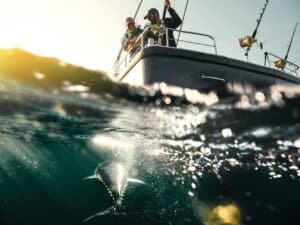 Anglers catching a big bluefin near Donegal