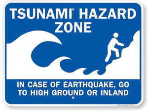 Tsunami hazard zone sign