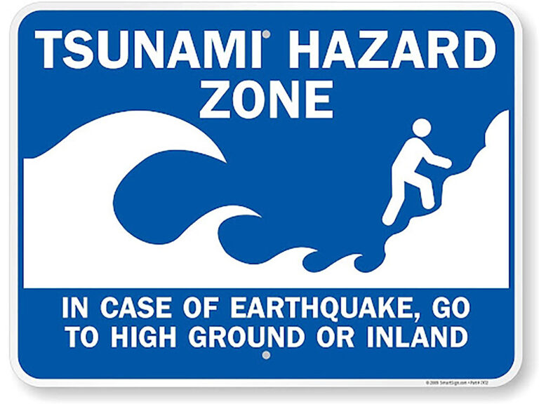 Tsunami hazard zone sign