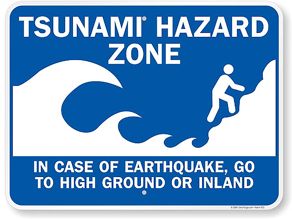 Tsunami hazard zone sign