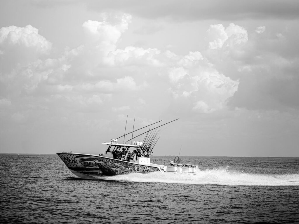 Fishing boat running offshore