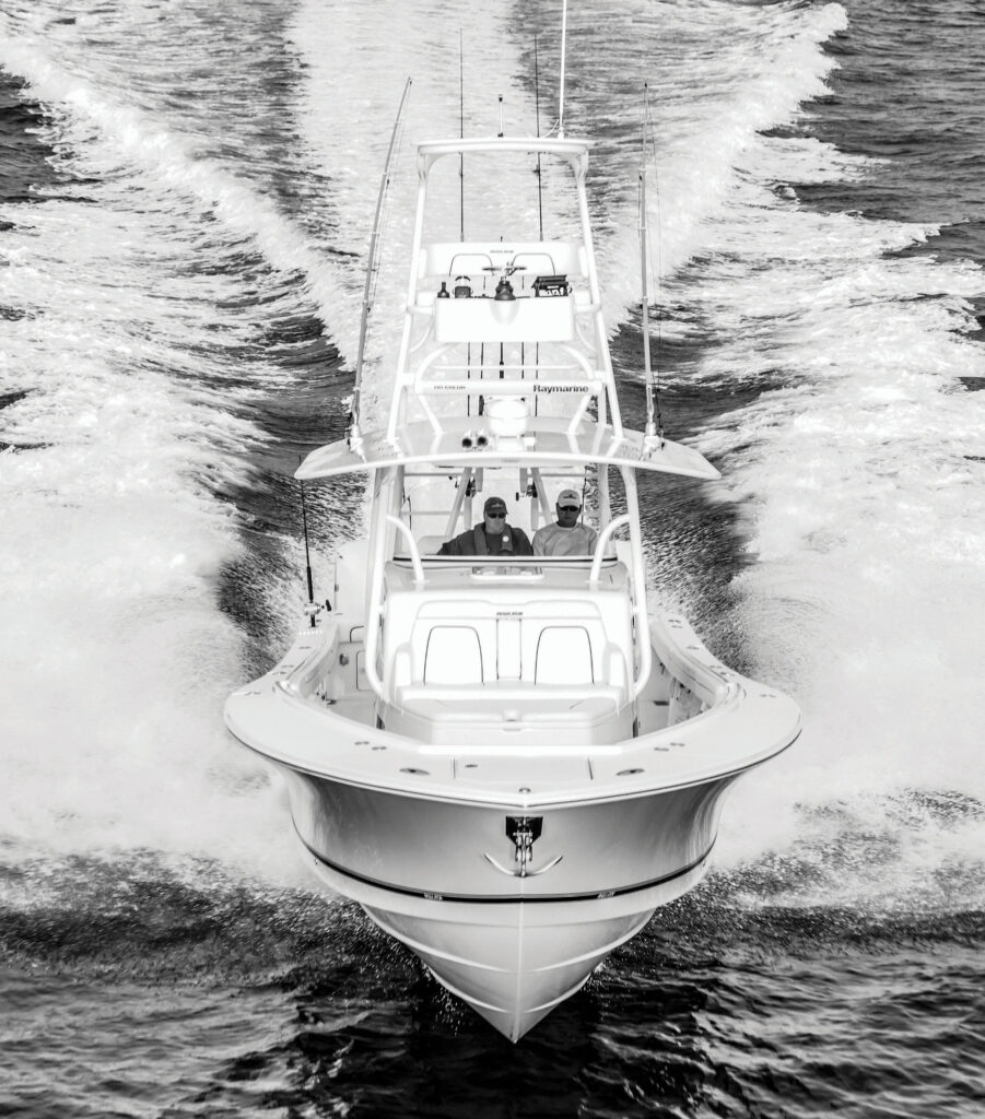 Fishing boat running with a second tower