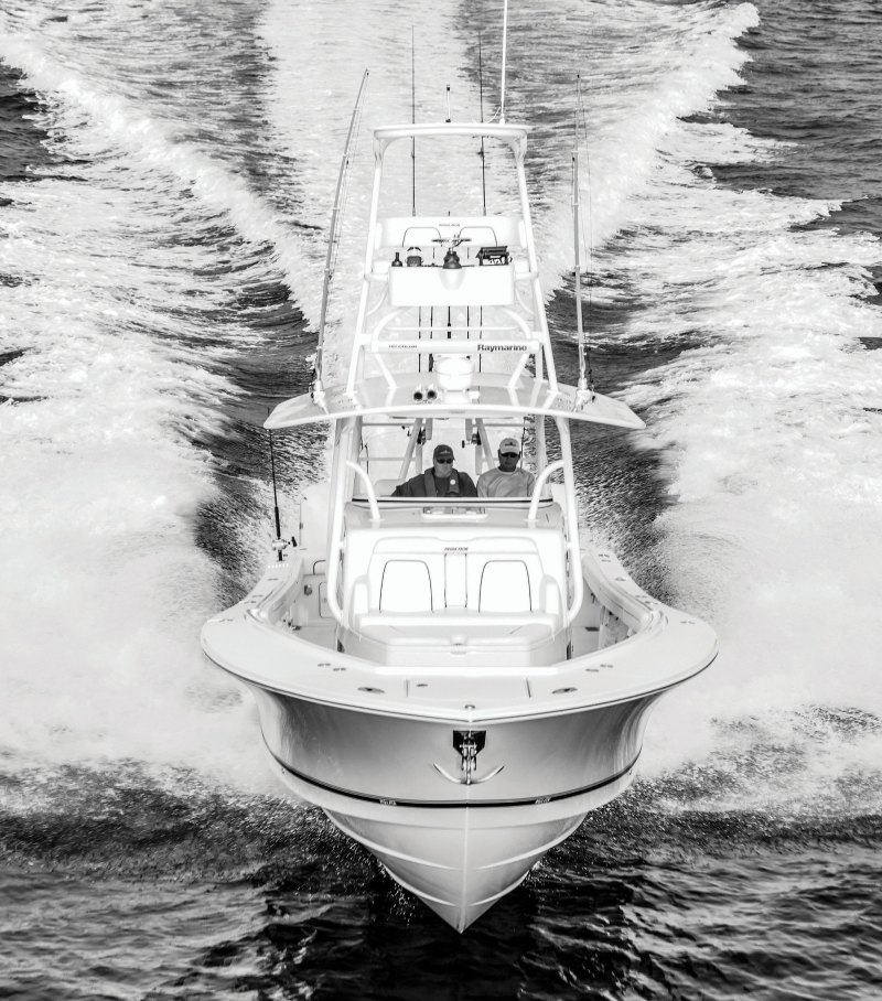 Fishing boat running with a second tower