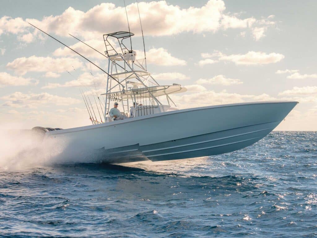 Center-console fishing boat offshore