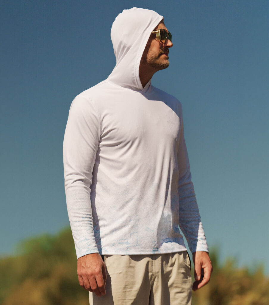 Guy Harvey Eco Cast performance shirt with the Biscayne Bay chart