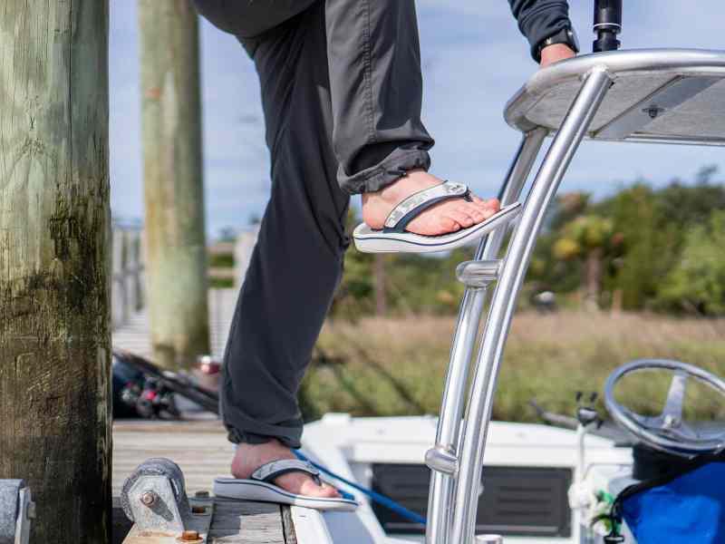 Rogue Island sandals providing grip on the dock
