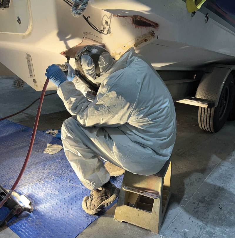 Technician cutting spot for Seakeeper system