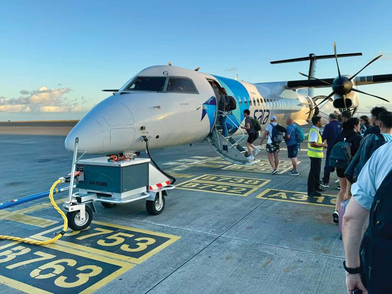 Anglers boarding a flight