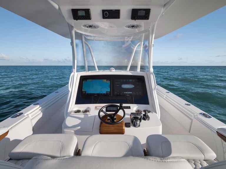 Screens at the helm of a boat